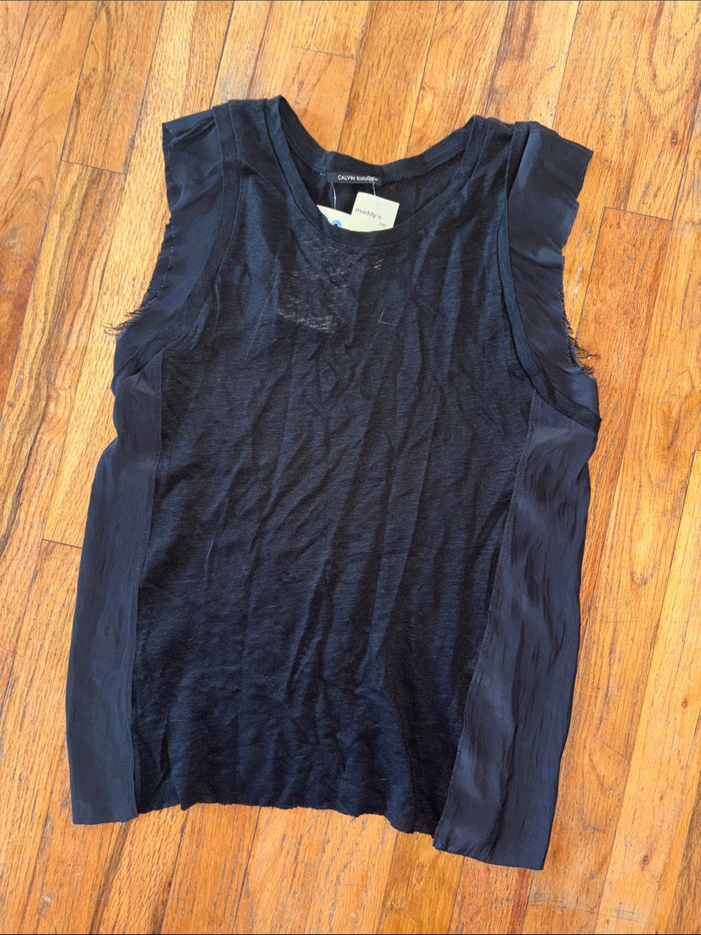Calvin Rucker Black Sleeveless Mixed Fabric Tank
